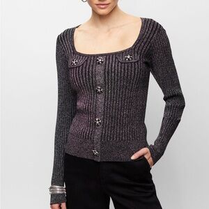 Melanie Lyne Elegant Shimmery Black Sweater with Button Details